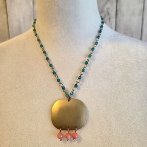 Plunder Gold Pendant "Vada" Necklace with Turquoise Chain and Coral Drops